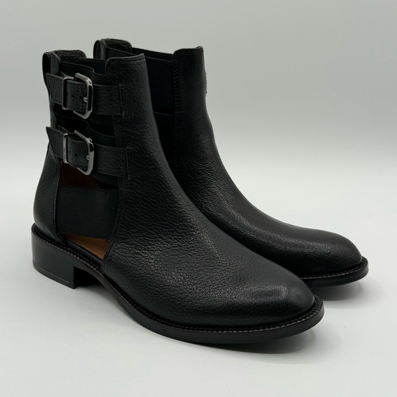 Via Spiga Birna Cutout Double Buckle Black Leather Boots Size 5.5M - Picture 14 of 16